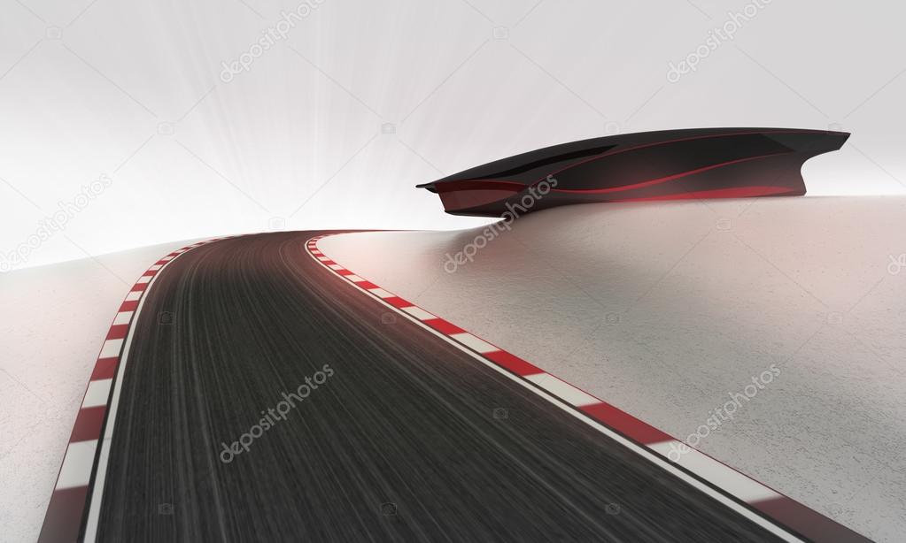 speed racetrack leading outdoors around futuristic building wallpaper