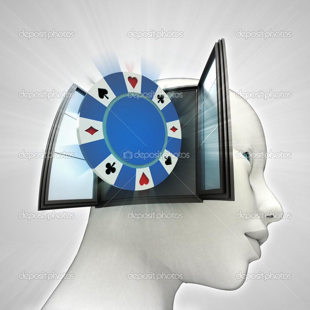 bet poker game coming out or in human head through window concept