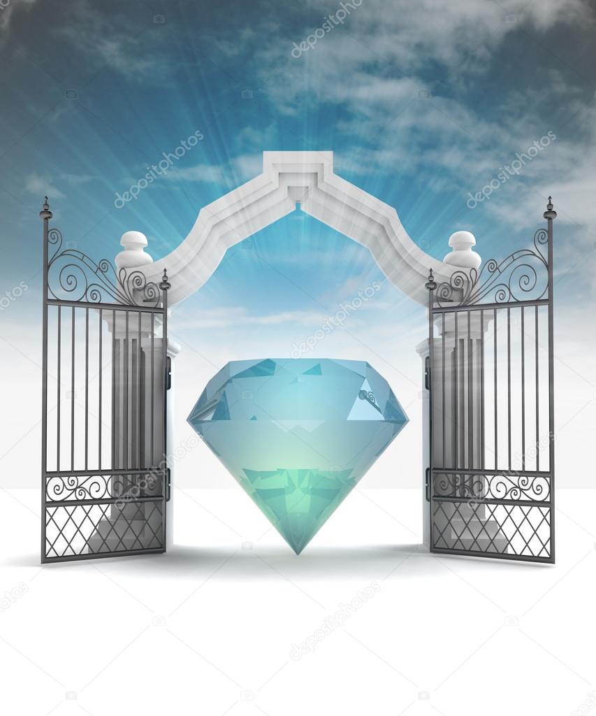 divine diamond in heavenly gate with sky flare