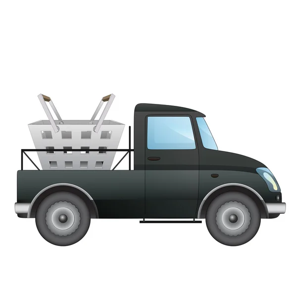 Isolated pick up car as supermarket goods deliver vector drawing — Stock Vector