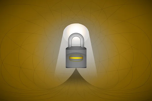 Heavenly space with light beam highlights padlock safety vector — Stock Vector