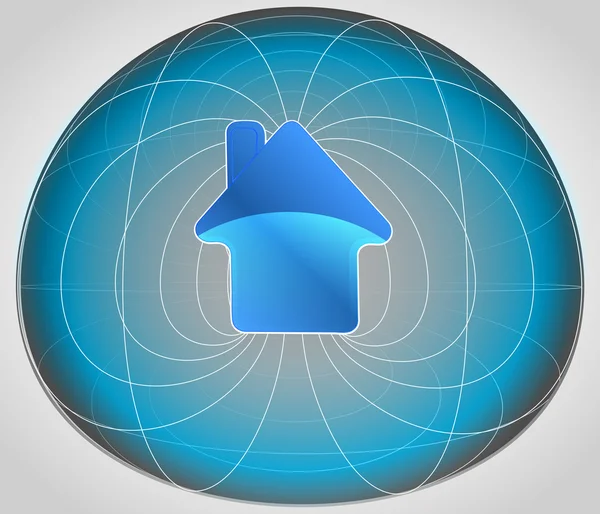 Blauwe matrix cel met huis in de middelste vector — Stockvector