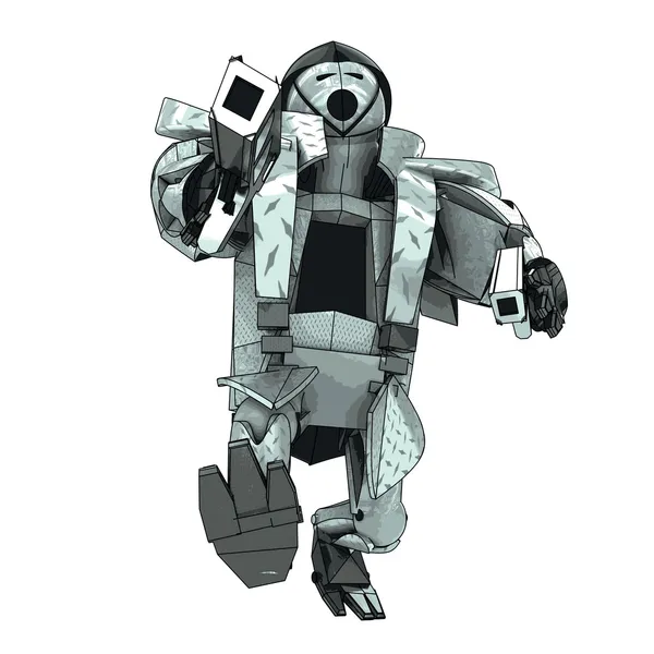 Isolierte gepanzerte Roboter Krieger Vektor 3d Modell meine eigene Zeichnung — Stockvektor