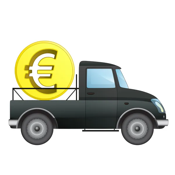 Geïsoleerde pick-up auto als euro geld zakelijke vervoerder vector tekening — Stockvector