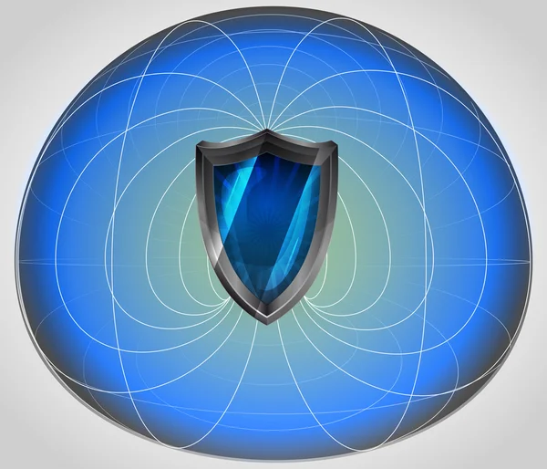 Голубая матричная ячейка со щитом в среднем векторе — стоковый вектор