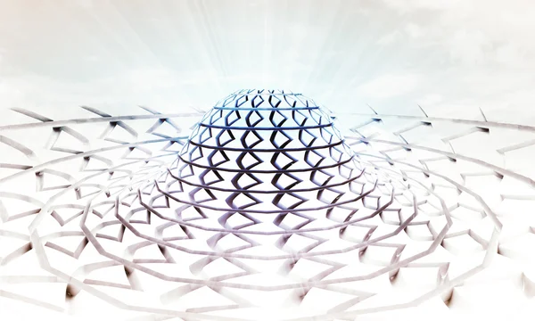 Astratto blu tridimensionale edificio circolare sfondo — Foto Stock