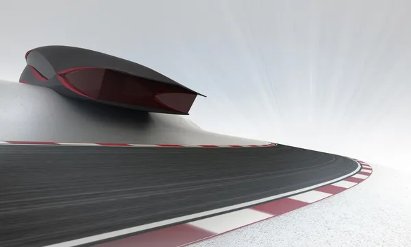 Edificio futurista por encima de pista de carreras de velocidad líder al aire libre fondo de pantalla — Foto de Stock