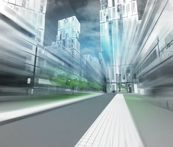 Nieuwe moderne visualisatie van stad van toekomstige in motion blur — Stockfoto