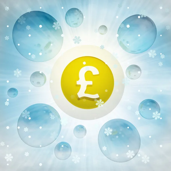 在泡沫在冬季降雪英镑货币硬币 — 图库照片