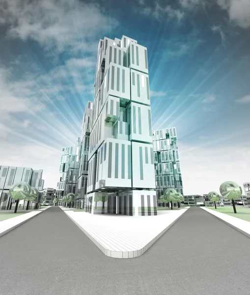 Nouveau concept moderne ville du futur avec gratte-ciel dans le ciel — Photo