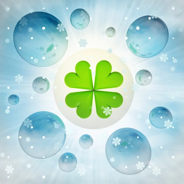 Cloverleaf happiness in bubble at winter snowfall — Stock Photo, Image