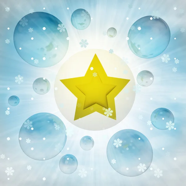 Ícone estrela dourada na bolha no inverno nevasca — Fotografia de Stock