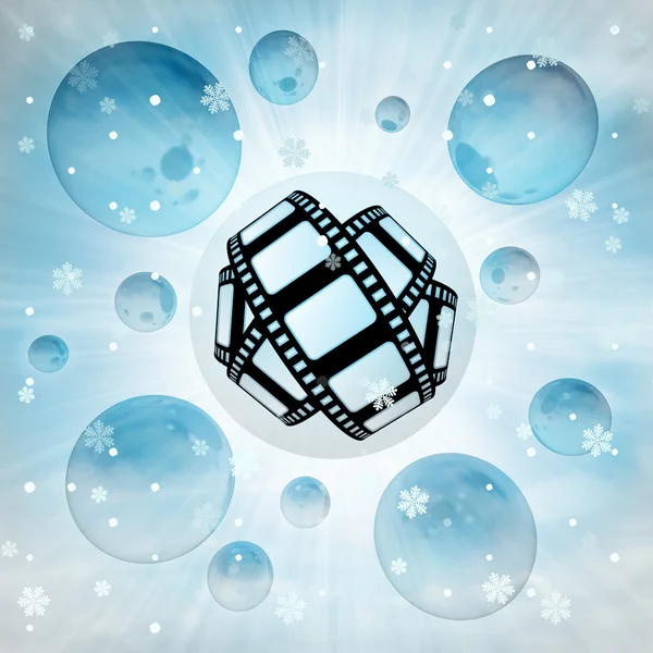 New movie filmstrip in bubble at winter snowfall — Stock Photo, Image