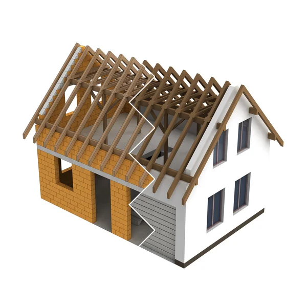 Timbered construction house design zigzag transition — Stock Photo, Image