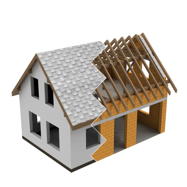 Zigzag section of two house building stages — Stock Photo, Image