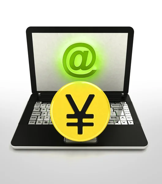 Internet surfing and search info about yuan currency business — Stock Photo, Image