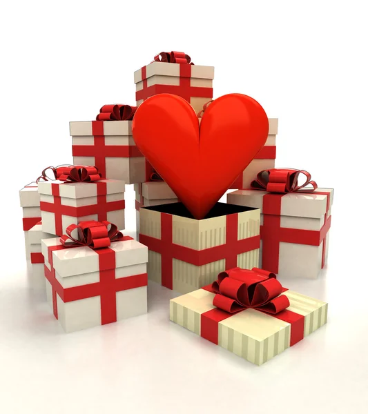 Grupo aislado de cajas de regalo de Navidad con revelación de corazón de amor — Foto de Stock