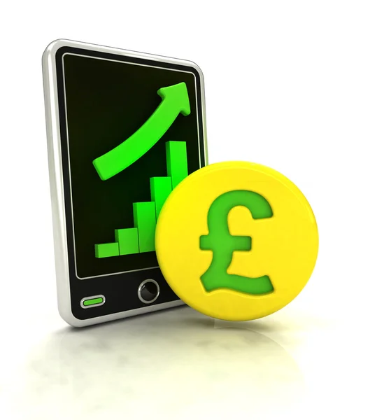 Increasing graph stats of pound currency business on smart phone display — Stock Photo, Image