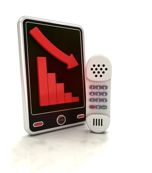 Aflopende grafiek telecommunicatie stats op slimme telefoon scherm — Stockfoto