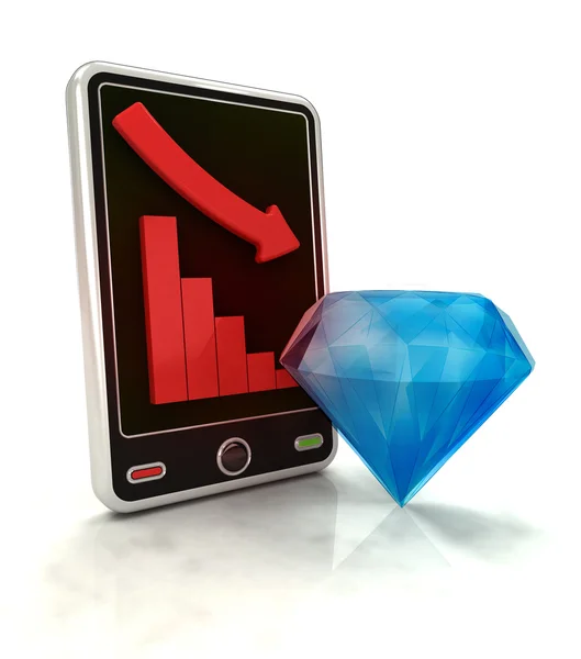 Aflopende negatieve grafiek stats van diamant waarde op slimme telefoon display — Stockfoto