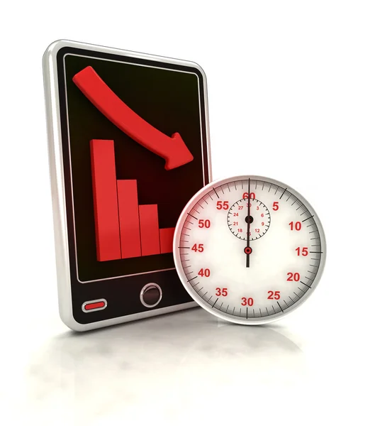 Absteigende Diagrammzeit abhängig von den Statistiken auf dem Smartphone-Display — Stockfoto