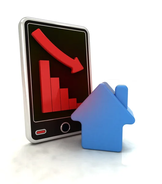 Descending negative graph stats of building on smart phone display — Stock Photo, Image
