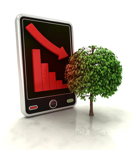 Descending graph nature tree stats on smart phone display — Stock Photo, Image