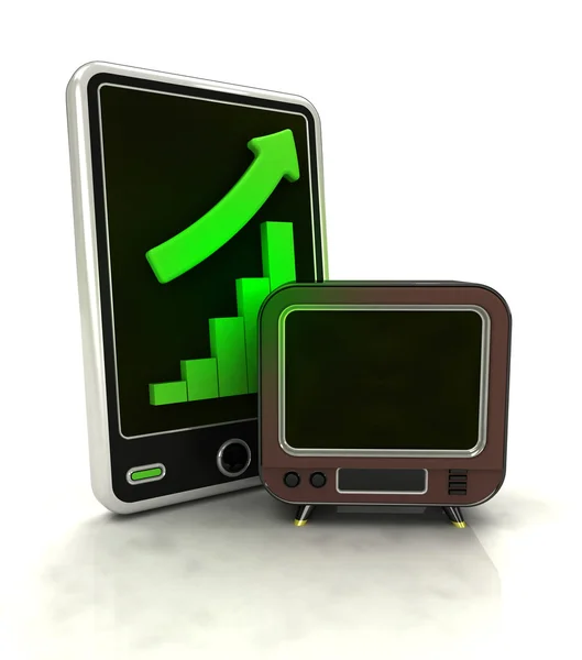 Increasing graph stats of television broadcast on smart phone display — Stock Photo, Image