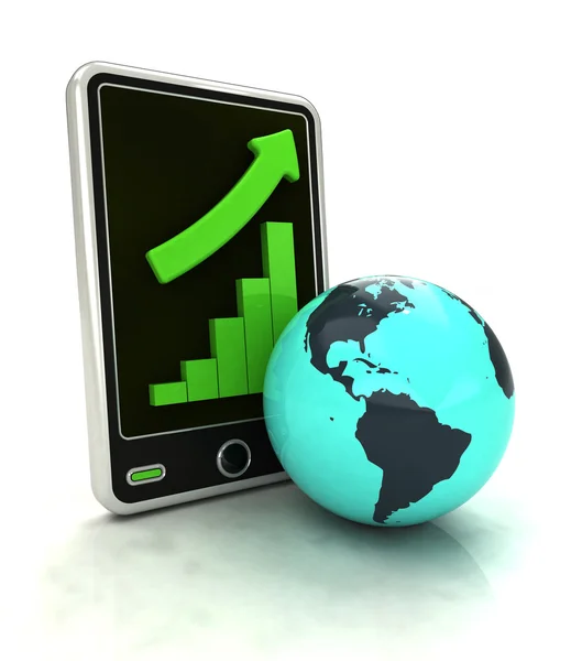 Increasing graph stats of American countries on smart phone display — Stock Photo, Image