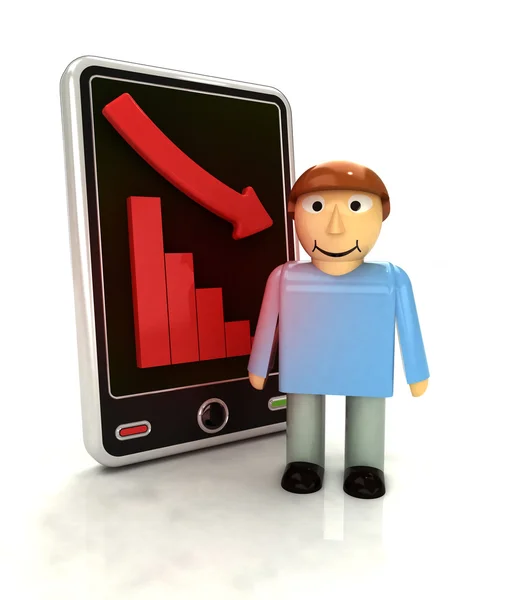 Descending graph of man stats on smart phone display — Stock Photo, Image