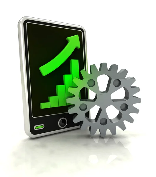 Increasing graph stats of machinery industry on smart phone display — Stock Photo, Image