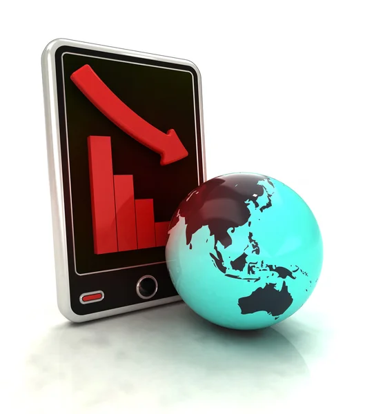 Descending graph of Asian countries stats on smart phone display — Stock Photo, Image