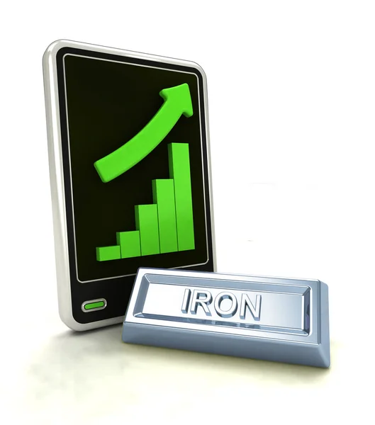 Increasing graph stats of iron trade business on smart phone display — Stock Photo, Image