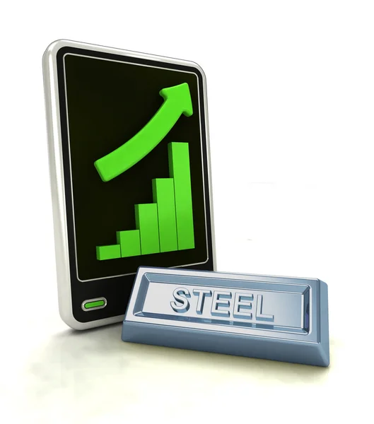 Aumento de las estadísticas gráficas de negocio de comercio de acero en la pantalla del teléfono inteligente — Foto de Stock