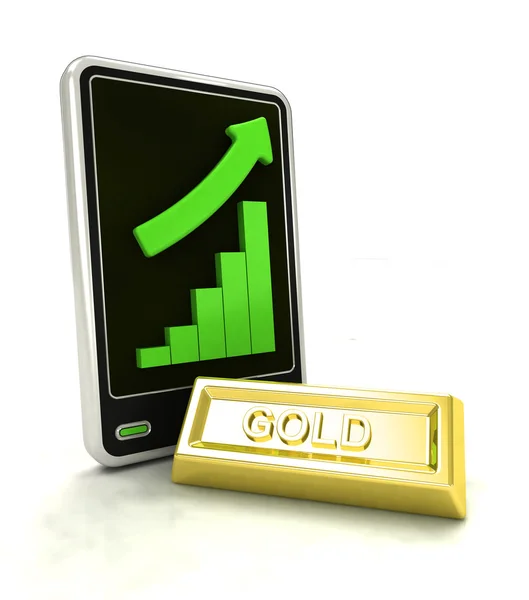 Increasing graph stats of gold trade business on smart phone display — Stock Photo, Image