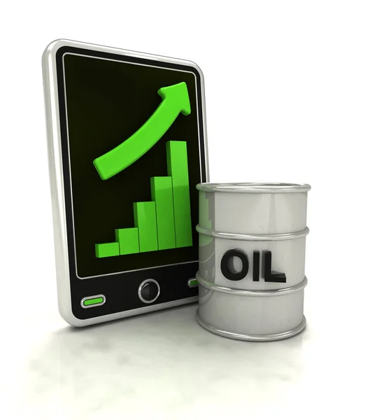Toenemende grafiek stats van olieproductie op slimme telefoon weergeven — Stockfoto