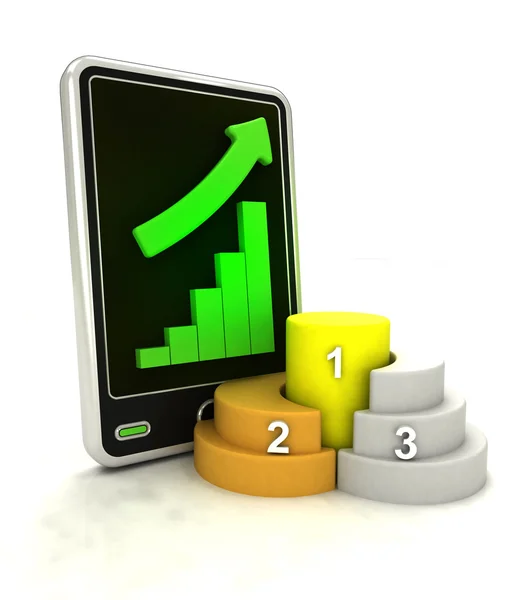 Increasing graph stats of successful business on smart phone display — Stock Photo, Image