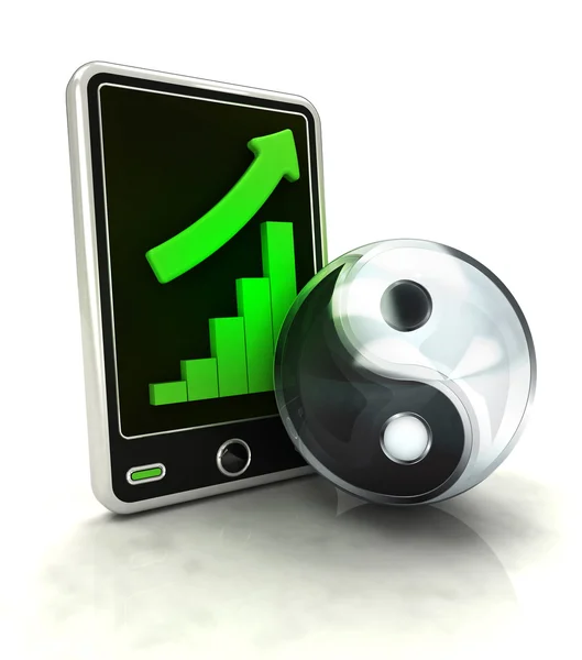 Increasing graph stats with harmony symbol on smart phone display — Stock Photo, Image