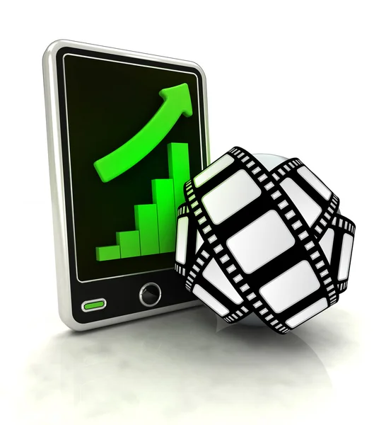 Aumento de las estadísticas gráficas de cinematografía en la pantalla del teléfono inteligente —  Fotos de Stock