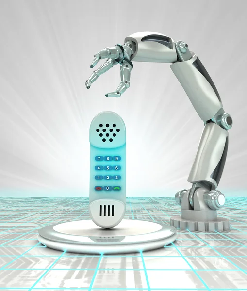 Robotic hand creation of new kind of telecommunications render — Stock Photo, Image