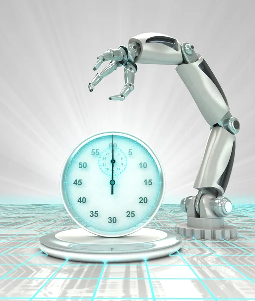 Creación de mano robótica cibernética industrial en el tiempo render — Foto de Stock