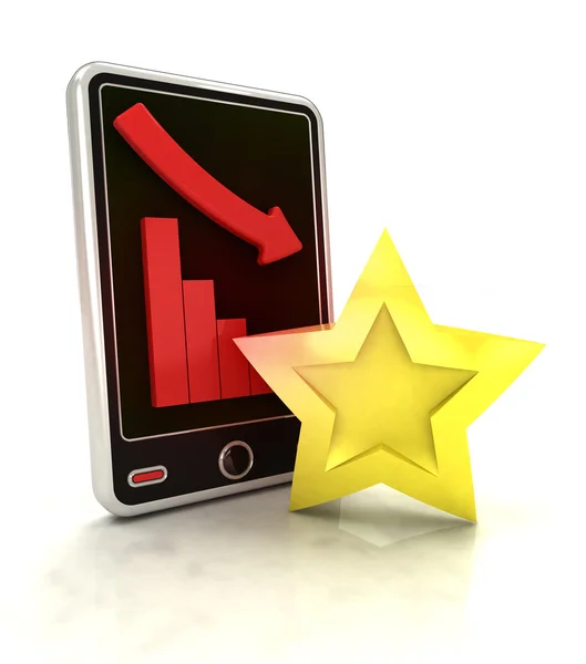 Descending negative graph with star on smart phone display — Stock Photo, Image