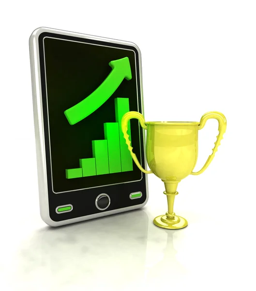 Rostoucí graf statistiky úspěšných mistrů na displej smartphonu — Stock fotografie