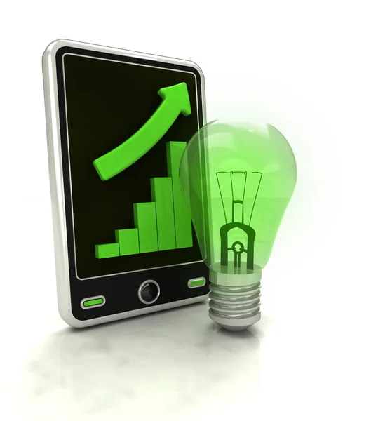 Increasing graph stats of renewable energy on smart phone display — Stock Photo, Image