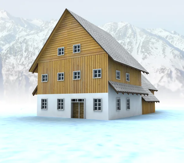 Idyllic mountain cottage with blue sky — Stock Photo, Image