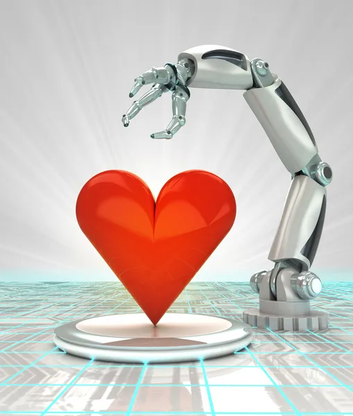 Industriële cybernetische robotic hand creatie van kunstmatige liefde render — Stockfoto
