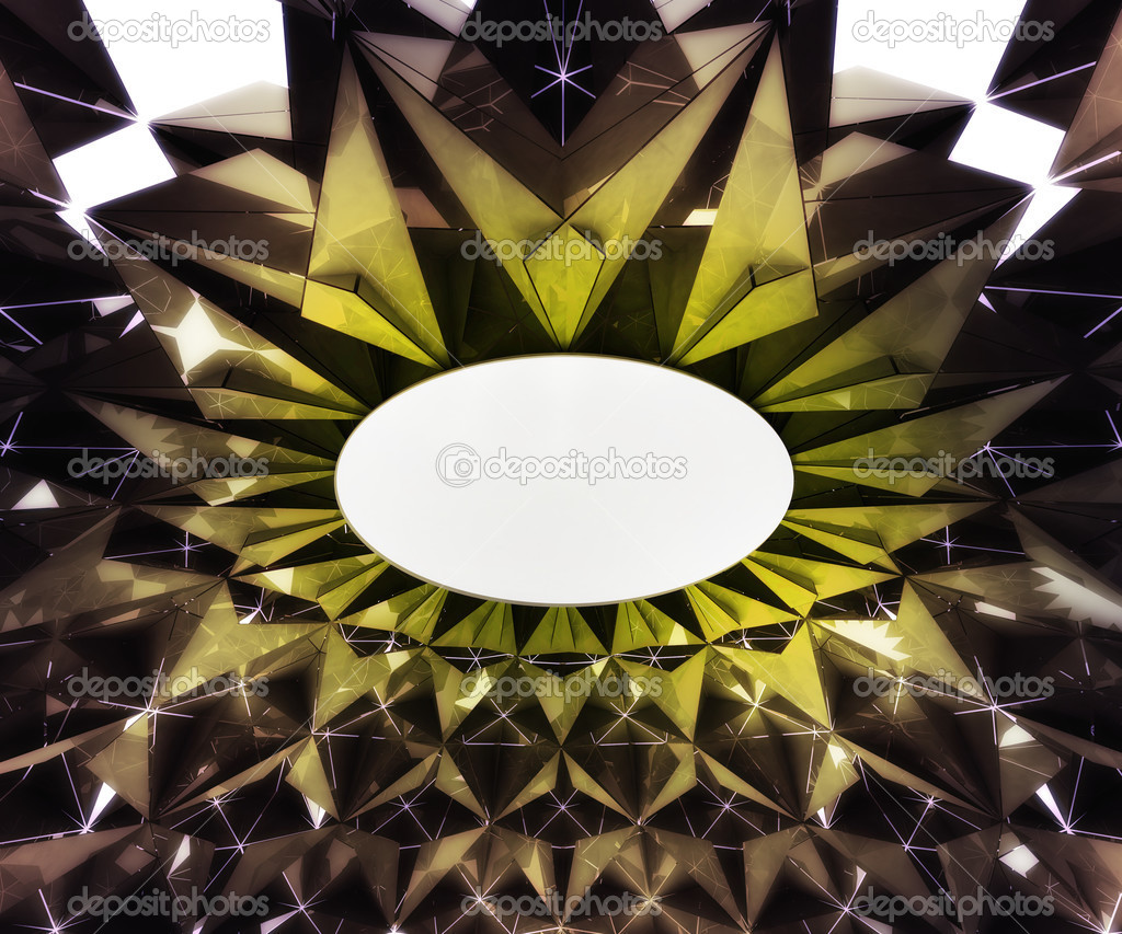 triangulated gold interior frame structure with circle in the middle