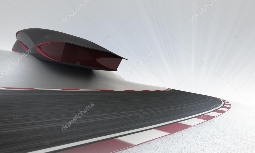 futuristic building above speed racetrack leading outdoors wallpaper