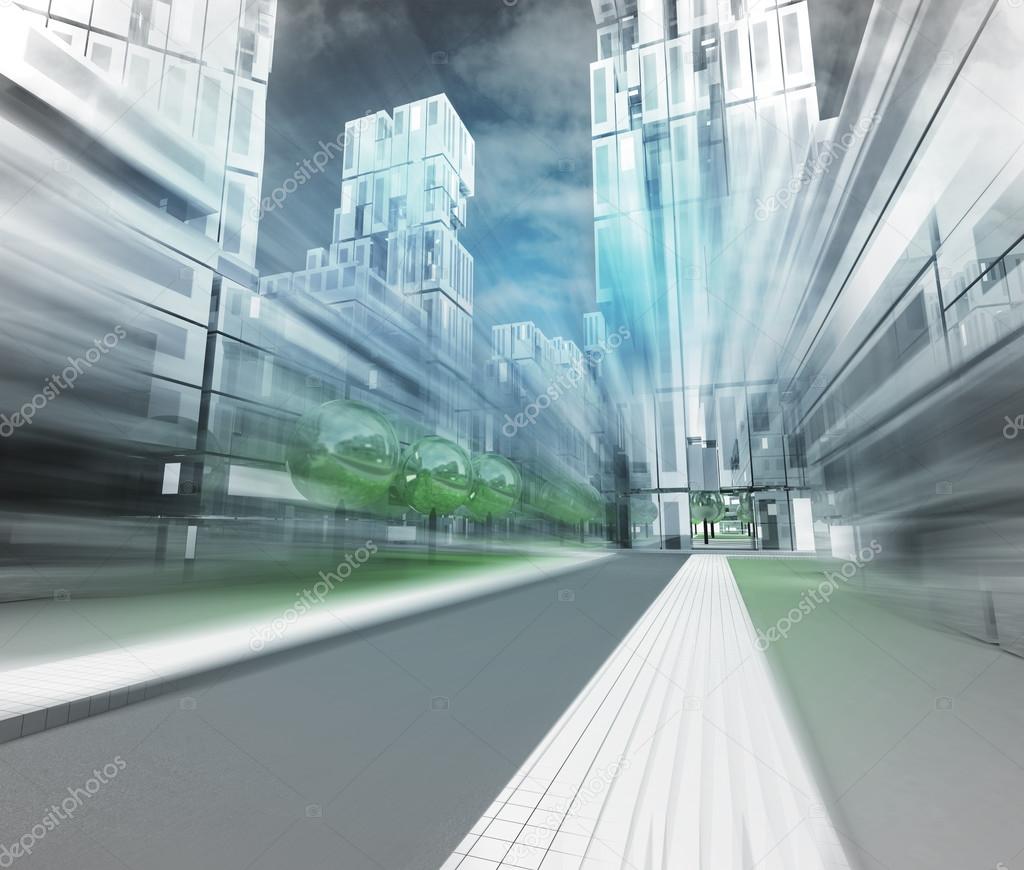new modern visualization of city of future in motion blur