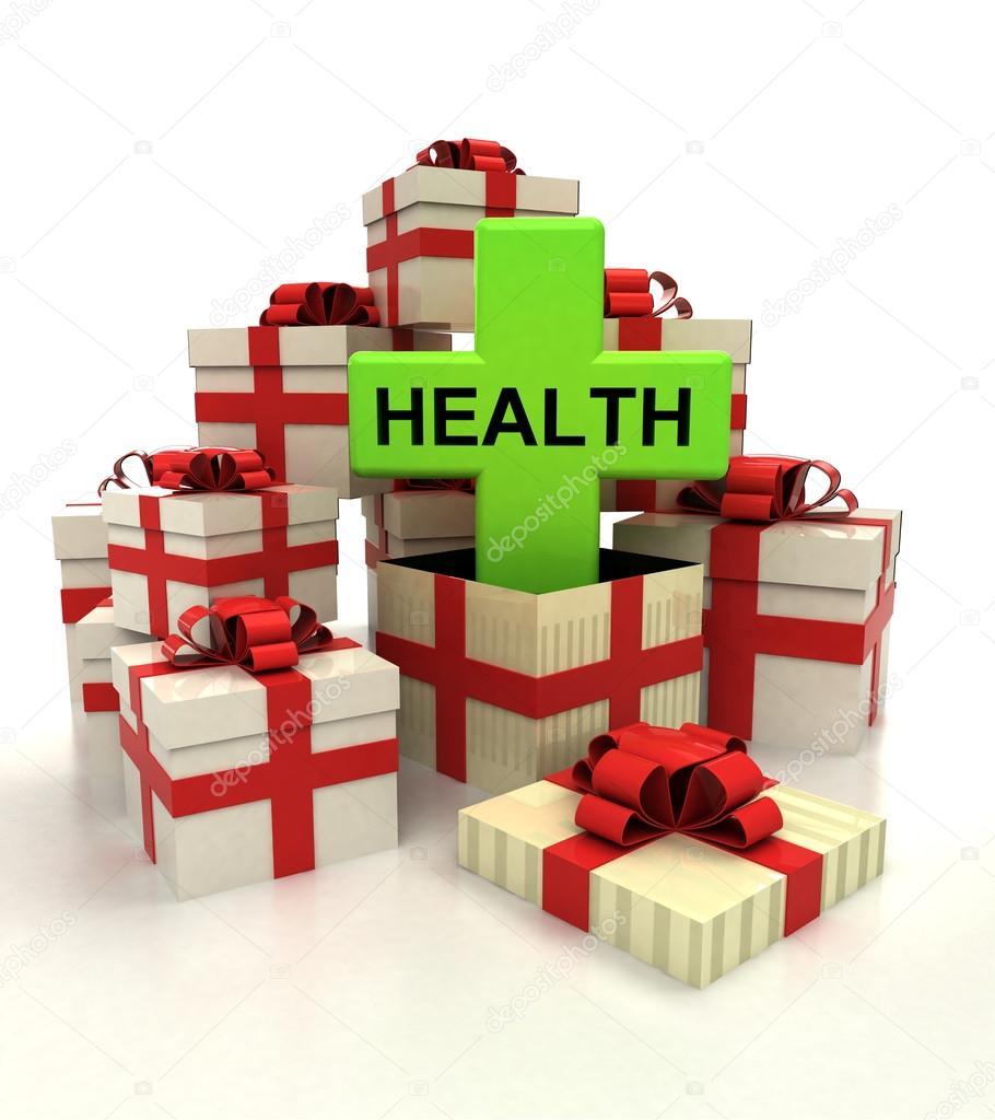 isolated group of christmas gift boxes with health cross revelation